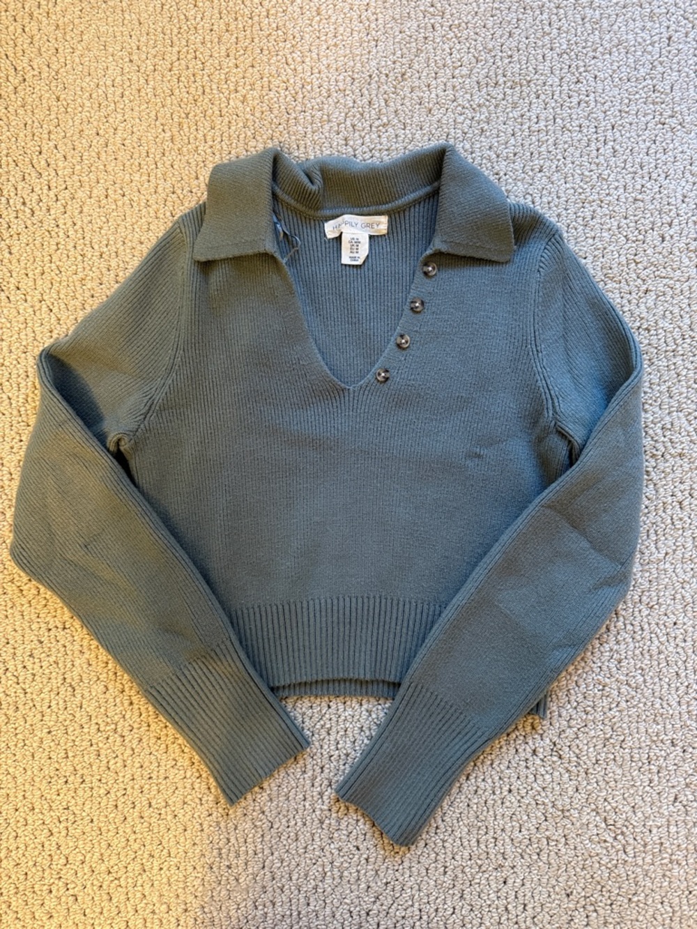 Sincerely, Jules Olive V-Neck Collared Sweater with Button Detail